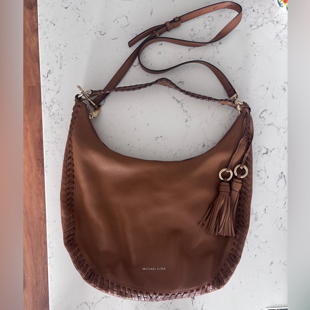 Michael Kors Pebble Lauryn Acorn Brown Large Leather Shoulder Hobo Purse Handbag